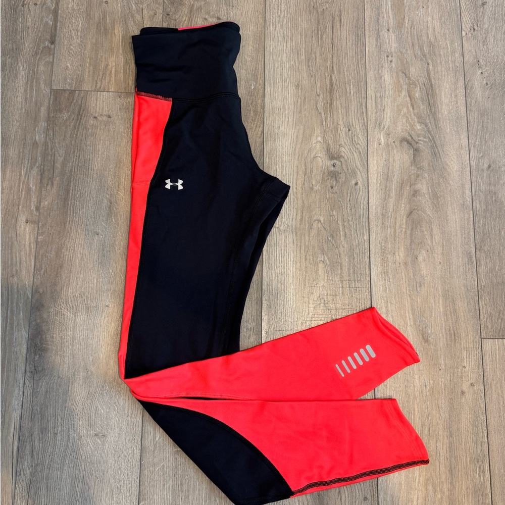 Under Armour Black and Neon Orange/Pink Athletic Leggings